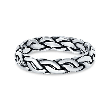 Puzzle Braided Oxidized Band Solid 925 Sterling Silver Thumb Ring (5mm)